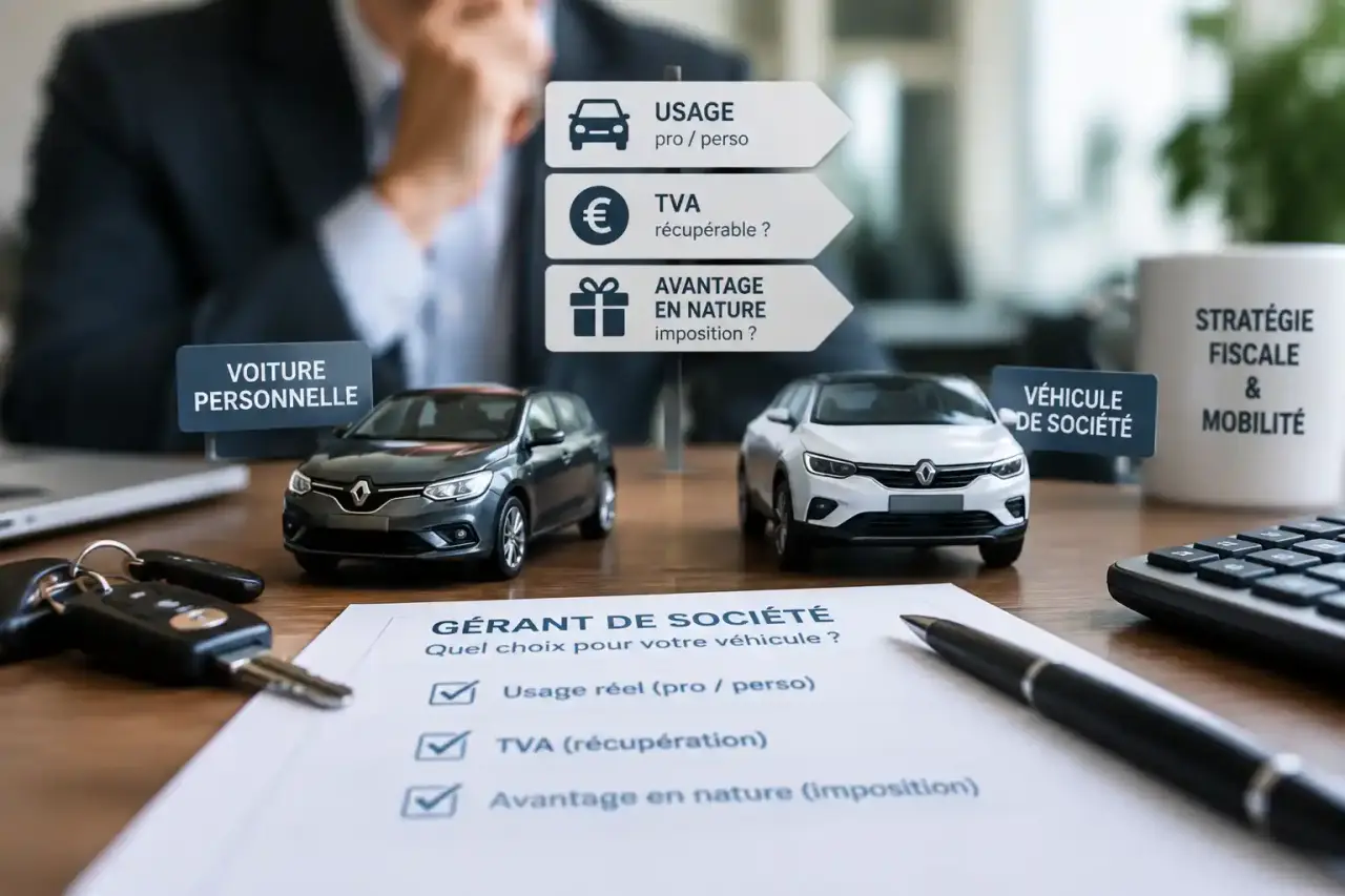 Gérant de société : choisir entre voiture personnelle et véhicule de société selon l’usage, la TVA et l’avantage en nature
