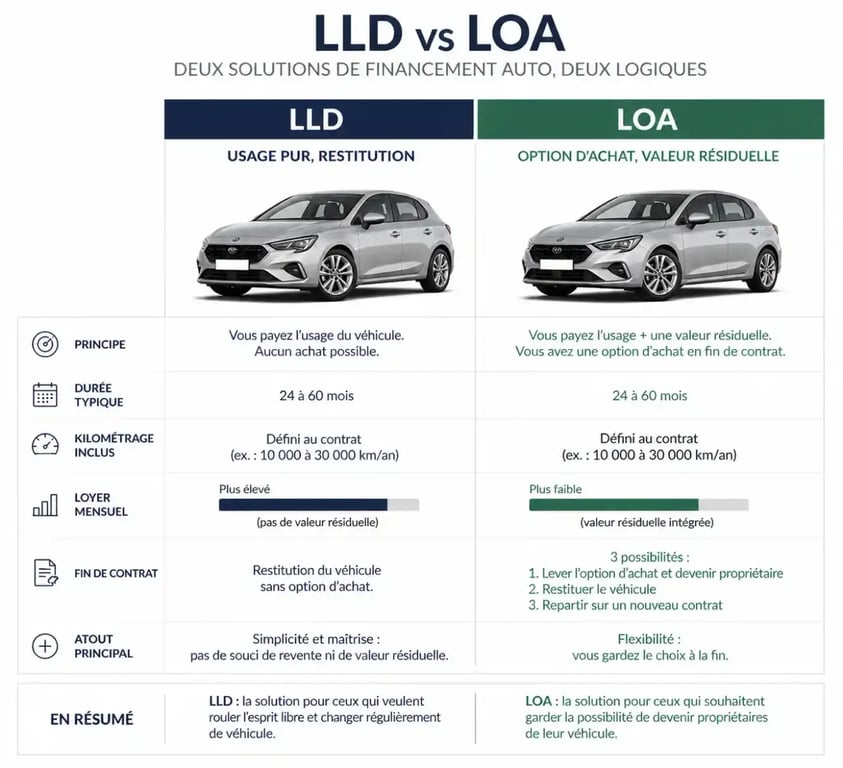 Comparatif LLD vs LOA pour choisir la meilleure offre de leasing