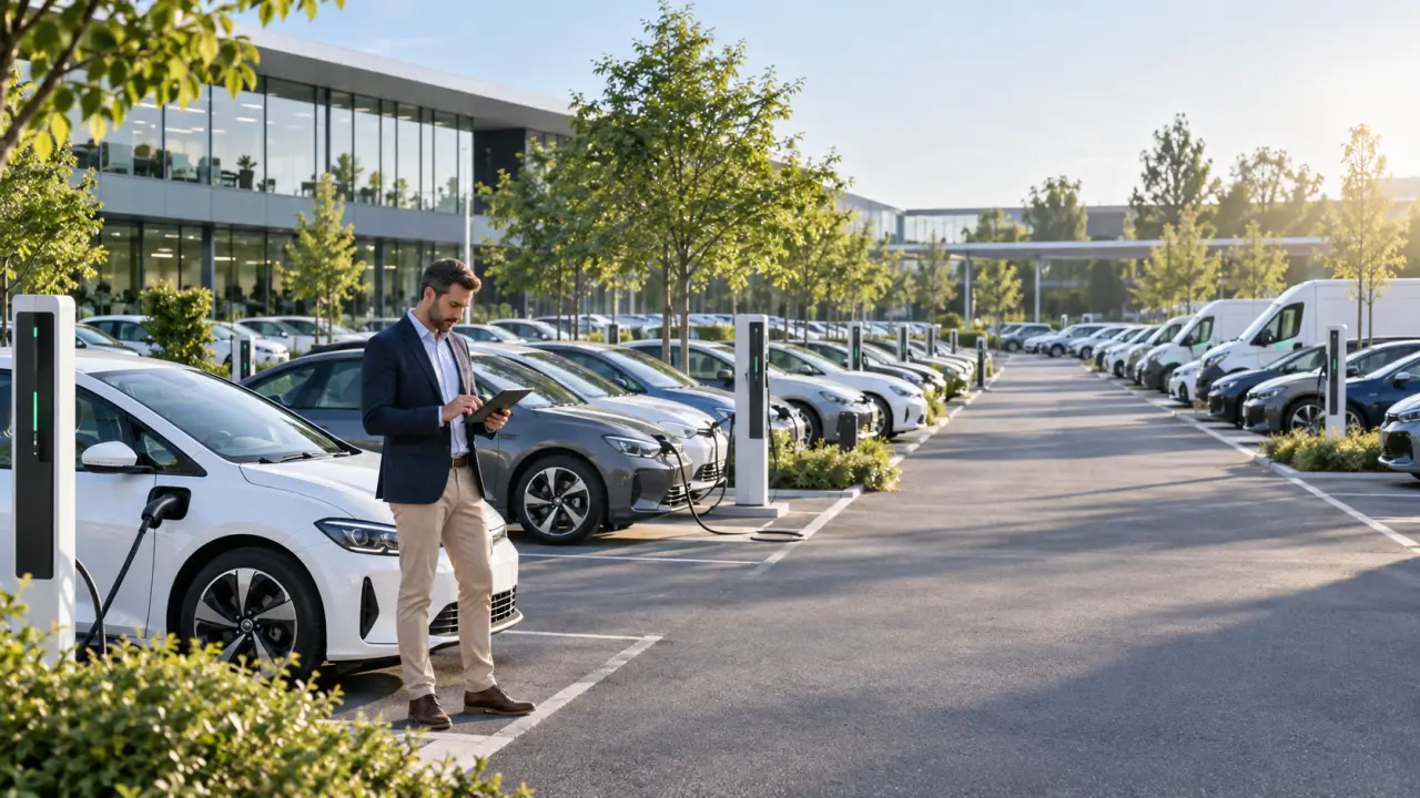 Flotte de véhicules électriques d'entreprise en cours de recharge