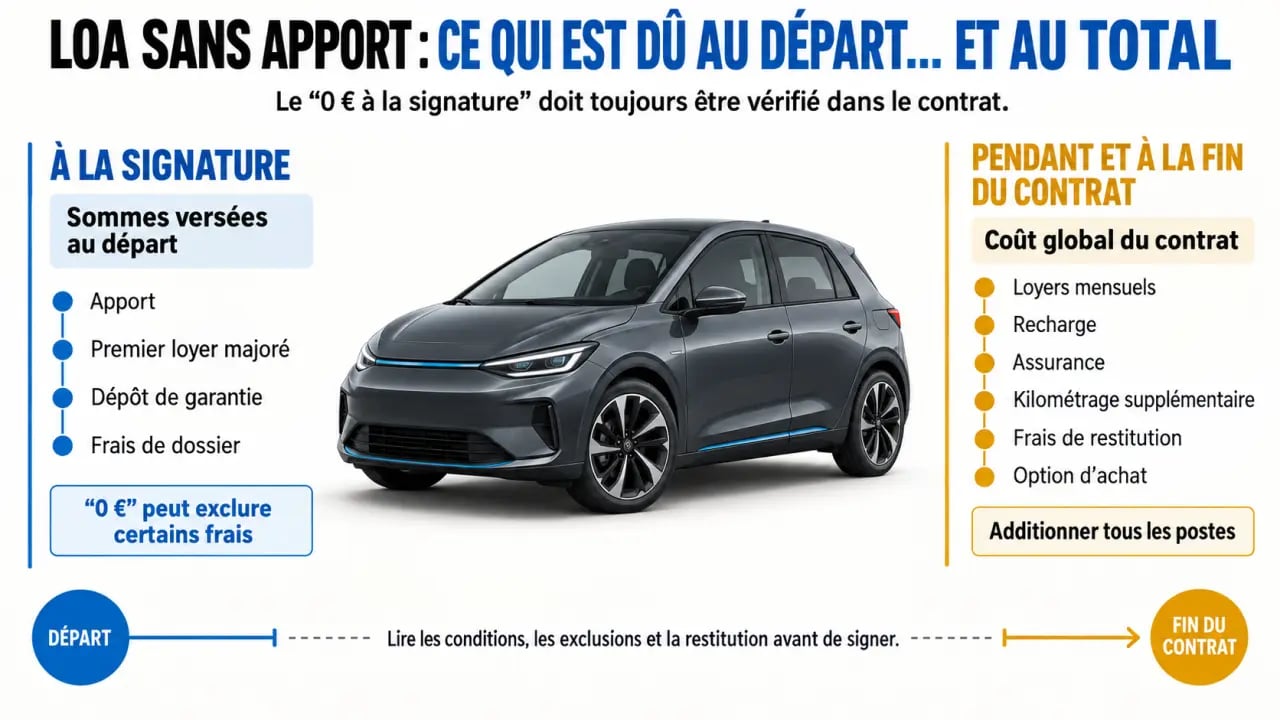 Infographie sur le coût réel d'une voiture électrique en LOA sans apport