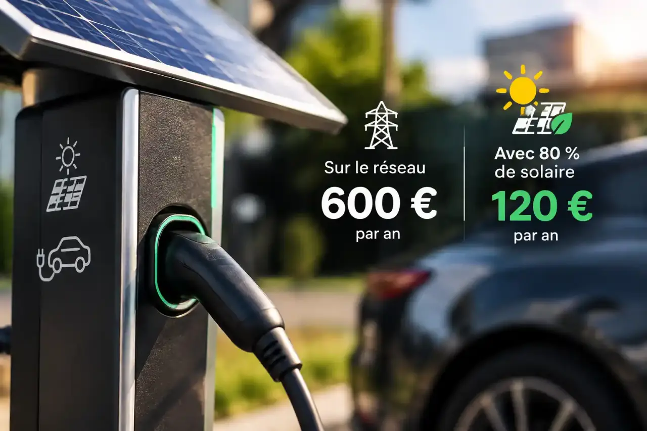 Borne de recharge solaire : 600 € par an sur le réseau, 120 € avec 80 % de solaire